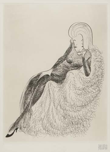 Marlene Dietrich. Etching, 13x10 inches.  Signed by Hirschfeld and numbered 143/200 in pencil, lower margin.